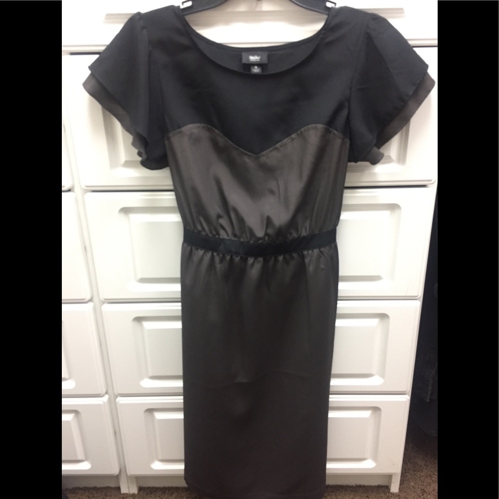 Black and Taupe ruffle shoulder dress